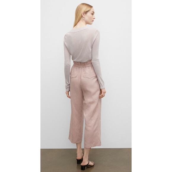 Club Monaco Size 00 Light Pink Anreannah Pleated Wide Leg Cropped Pants Paperbag - Picture 10 of 10